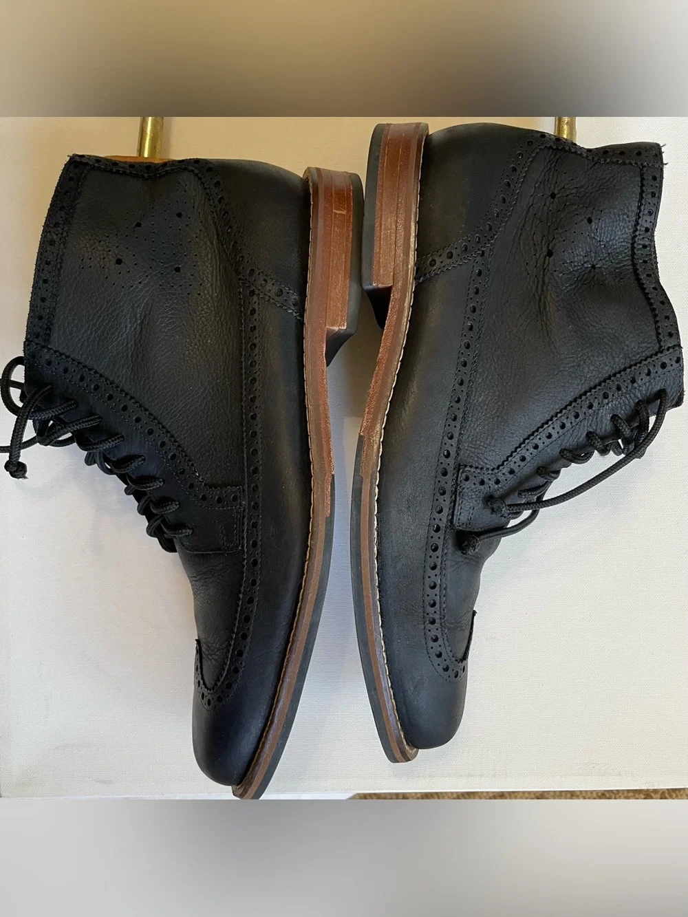 Cole Haan Men's Jayhawk Black Leather Wingtip Lace-Up Boots